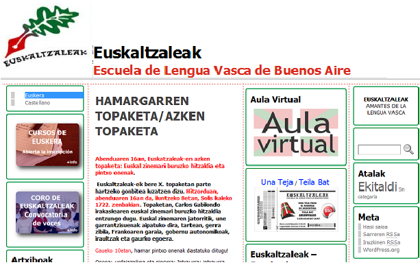 Euskaltzaleak-en web gunearen hasierako orria