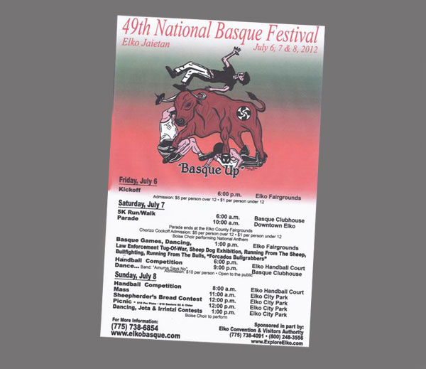 Cartel anunciador del 49 'Basque National Festival' de Elko, que se inicia esta tarde y concluye el domingo en esta ciudad del norte de Nevada, en Estados Unidos