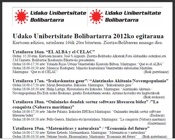 Conference program Summer Session Bolibar 2012