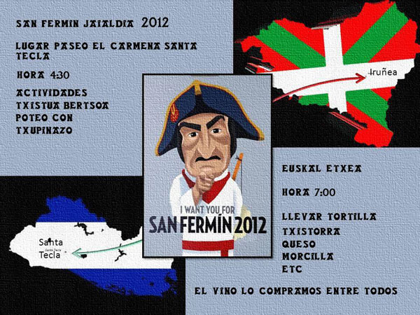 Cartel anunciador de la convocatoria de San Fermín 2012 de Euskal Etxea de San Salvador