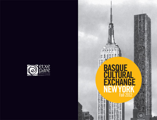 Conference program that combines skyscrapers witht the tower of the Basilica of Arantzazu icons of New York and Basque cultural creation respectively