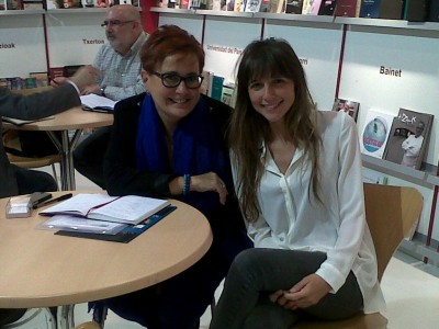 The Etxepare Basque Institute just got back from the Frankfurt Book Fair.  Shown here, Mari Jose Olaziregi (Etxepare) with editor Laura Ferrero (photo Etxepare)