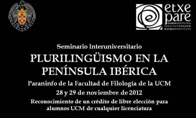 Cartel del seminario sobre plurilingüísmo que tendrá lugar en la Universidad Complutense de Madrid