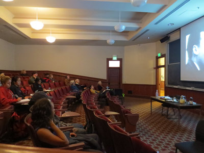 Watching Asier Altuna's film, Bertsolari, at Stanford University (photo JILLuzuriaga)