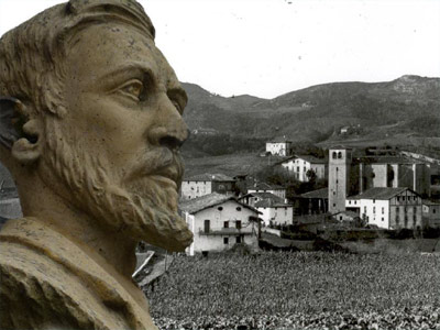 A bust of Pello Mari Otaño on a photo of Zizurkil