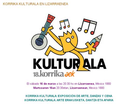 Invitación a participar de la Korrika Kulturala en Lizarraenea (calle México 1880, Ciudad Autónoma de  Buenos Aires)