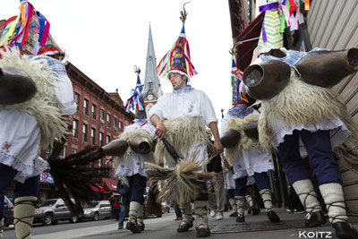 Zanpantzar from Berriozar marching through Brooklyn suprised the locals (photo Koitz)