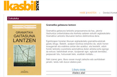 El libro "Gramatika giatasuna lantzen" en la web de Ikasbil