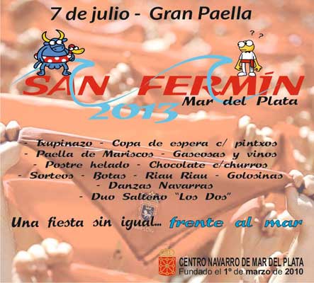 Invitación a los Sanfermines 2013, organizados por el Centro Navarro de Mar del Plata