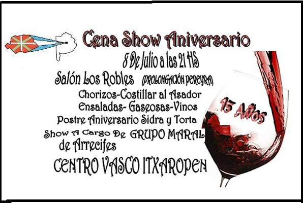 Invitación para participar del 15 aniversario del centro Itxaropen de Saladillo