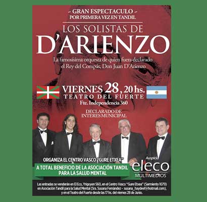 Afiche del concierto de 'Los solistas de D'Arienzo' en Tandil 
