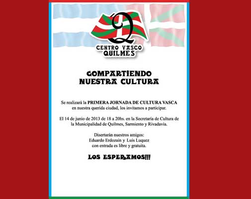 Invitación a las Jornadas Vascas organizadas por el Centro Vasco de Quilmes