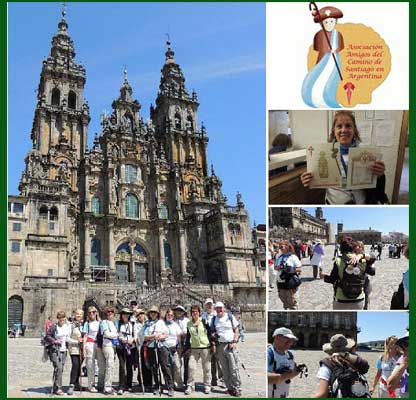 Un grupo de peregrinos de la Asociación Amigos del Camino de Santiago en Argentina, frente a la Catedral de Compostela (fotoAsociación)