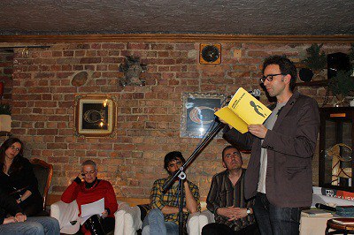 Writer Harkaitz Cano at a reading in Poznan Poland