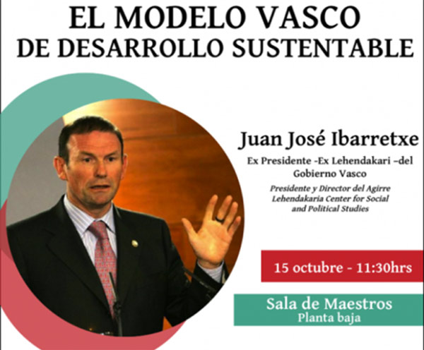 Detalle del cartel anunciador de la charla de Juan José Ibarretxe en el ITAM de México