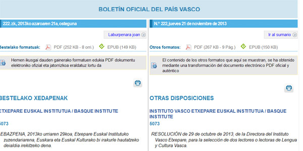 The text of the call for applications in the Official Bulletin of the Basque Country