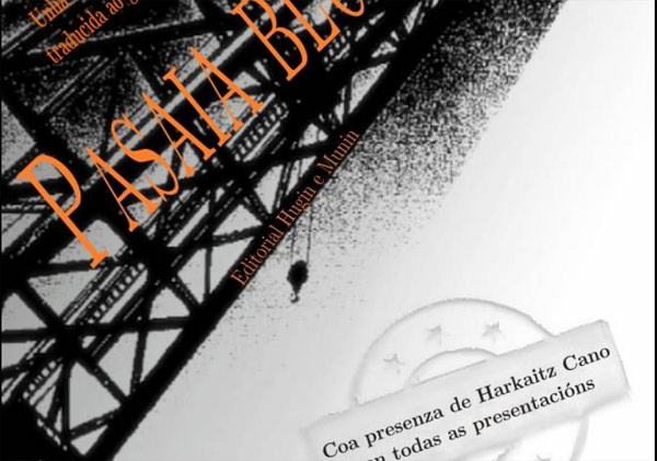 Promotional poster for presentations of the Basque wrtiter  in Galicia