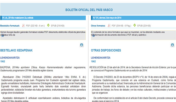 La convocatoria de Gaztemundu 2014 en el Boletín Oficial del País Vasco del 2 de mayo