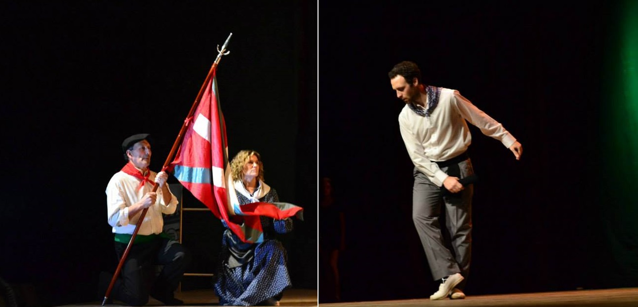 osetxu Astolfi danced Agurra (Aurresku) in fornt of the ikurriña or Basque flaf at the Feast of Communities 2014 in Viedma