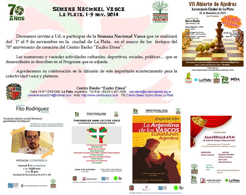 Invitación y afiches de la Semana Nacional Vasca 2014