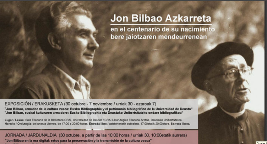 Cartel de la jornada dedicada a Jon Bilbao en la Universidad de Deusto