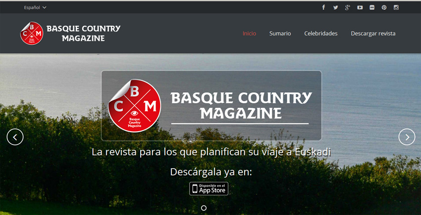 Basque Country Magazine aldizkariaren webgunearen azala; iPhone formatoan ere eskuragarri