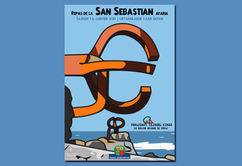 Cartel de la fiesta de San Sebastián de la Euskal Etxea de París (autora del dibujo Carmen Ubago)