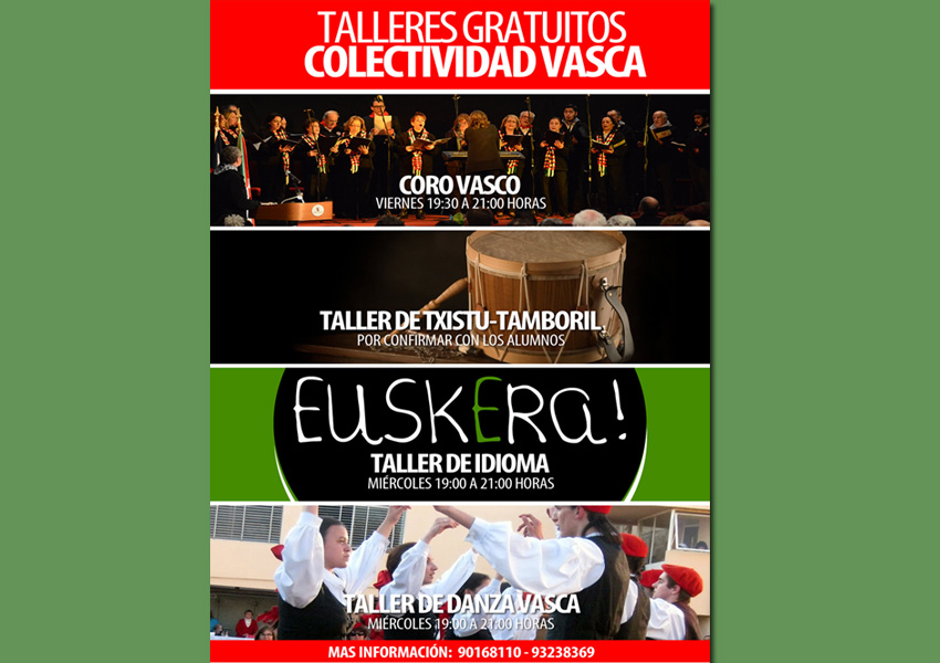 Cartel anunciador de los cursos que ofrece Colectividad Vasca de Chile