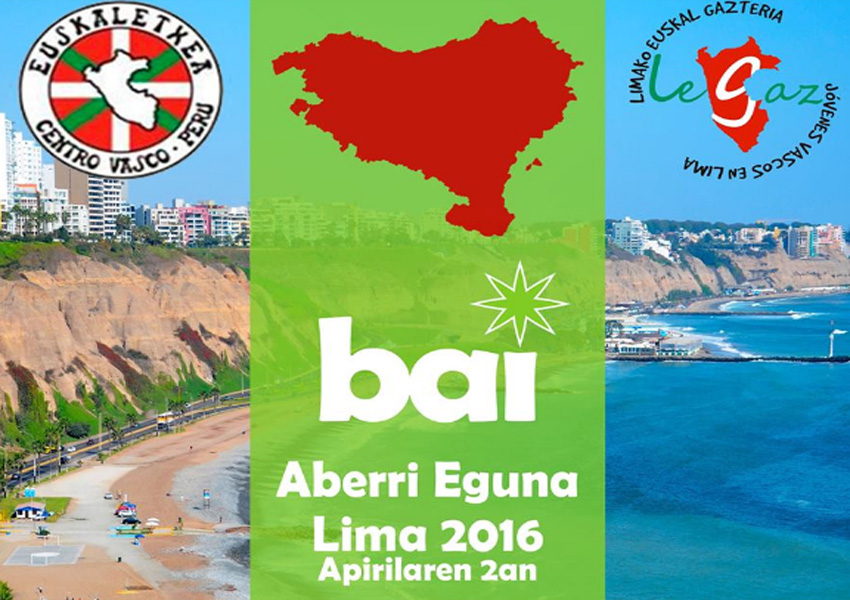 Cartel anunciador de la celebración de Aberri Eguna 2016 de Lima, Perú