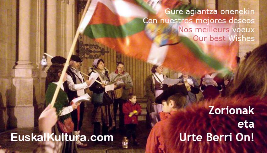 This year’s Christmas card from EuskalKultura.com shows members of the Euskal Etxea in Brussels singing to the Olentzero in this European Capital.  Mila esker!  