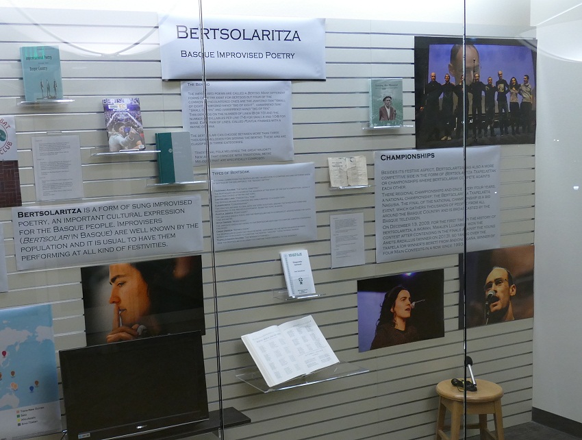 Image of the exhibit about Bertsolaritza at the Basque Library at the University of Nevada, Reno