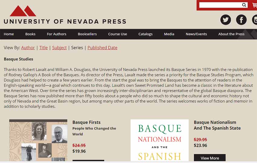 Aspecto de la página web del Servicio Editoril Universidad de Nevada Press