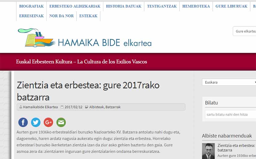 Página web de Hamaikabide Elkartea