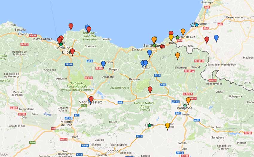Eresbilen webgunean topa daitekeen Euskal Herriko 2017ko udako musika eta dantza jaialdien mapa