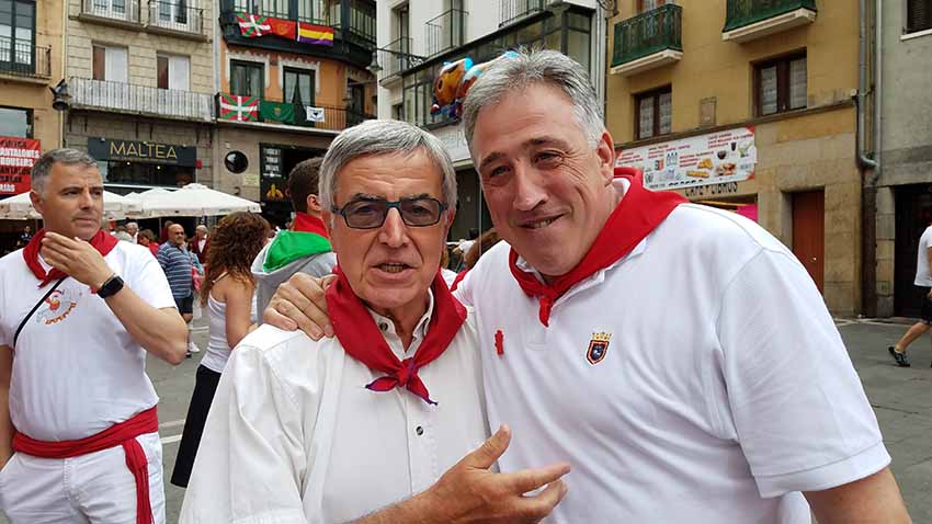 Michel Etcheverry and Joseba Asiron, Mayor of Iruña-Pamplona at this year’s San Fermin festivities