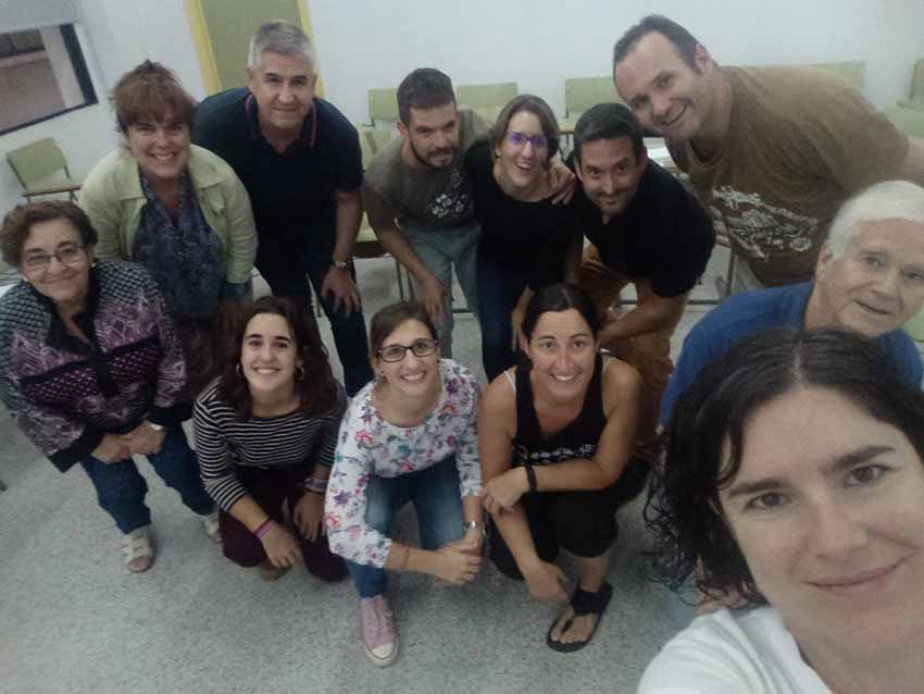 Students at the Official School of Languages in Alicante with their teacher, Izaskun Kortazar