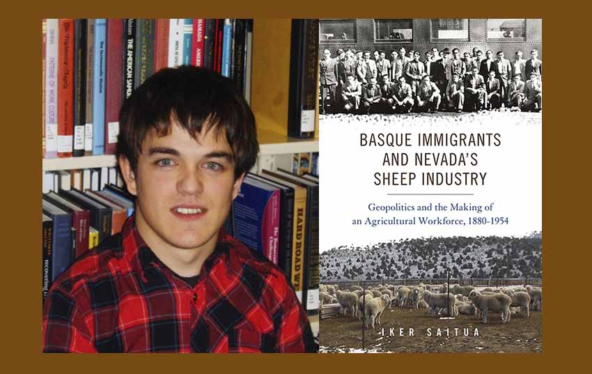 El historiador getxoztarra Iker Saitua y su primer libro, sobre los inmigrantes vascos y la industria ovina de EEUU