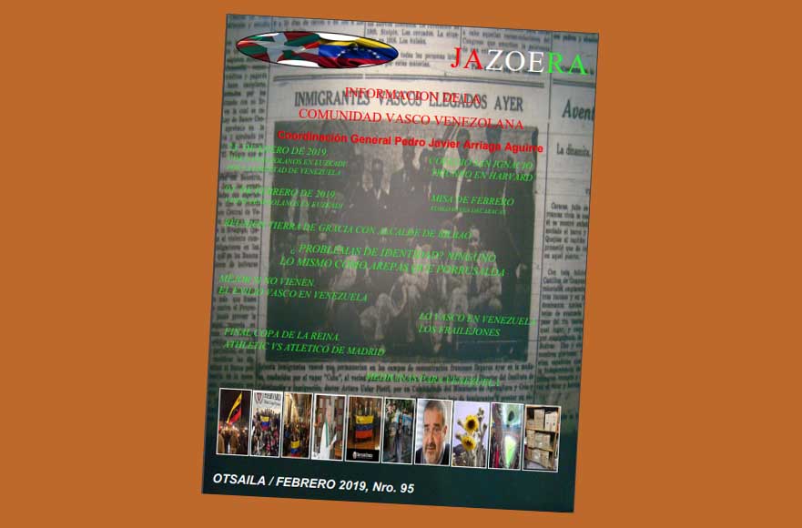 Portada del número 95 de la revista vasco-venezolana Jazoera correspondiente a febrero de 2019