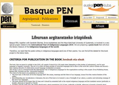 The call for poem submission on Basque PEN Kluba – Euskal Pen Kluba's webpage