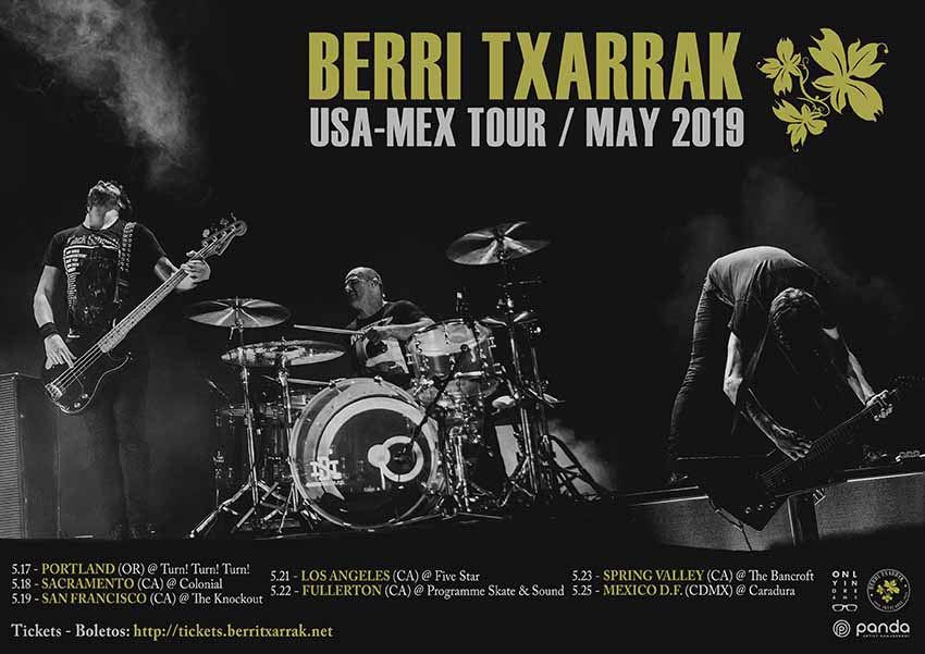 Tour poster for Berri Txarrak’s tour of the US and Mexico in May of 2019