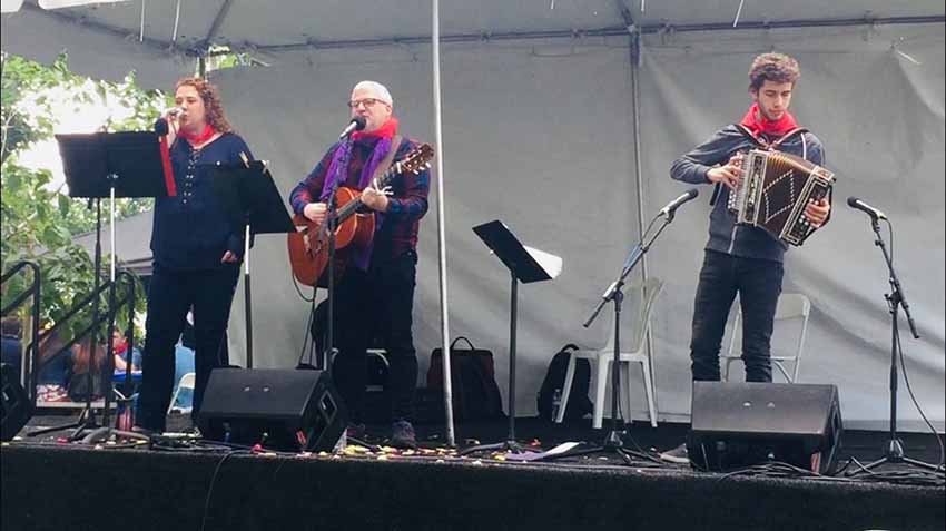 Andrea Bidart with Mikel Markez and Julen Alonso singing last May at the NABO Convention and Basque Festival in Bakersfield, CA