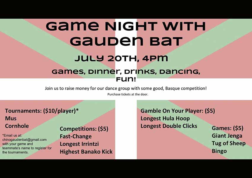 Spend an enjoyable Saturday evening surrounded by friends and Basque atmosphere, while helping the dantzaris of Gauden Bat