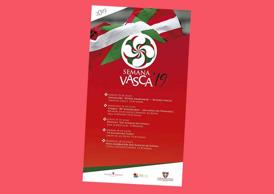Cartel y programa de la Semana Vasca'19 que llevará a cabo la euskal etxea Colectividad Vasca de Chile del 23 al 28 de julio