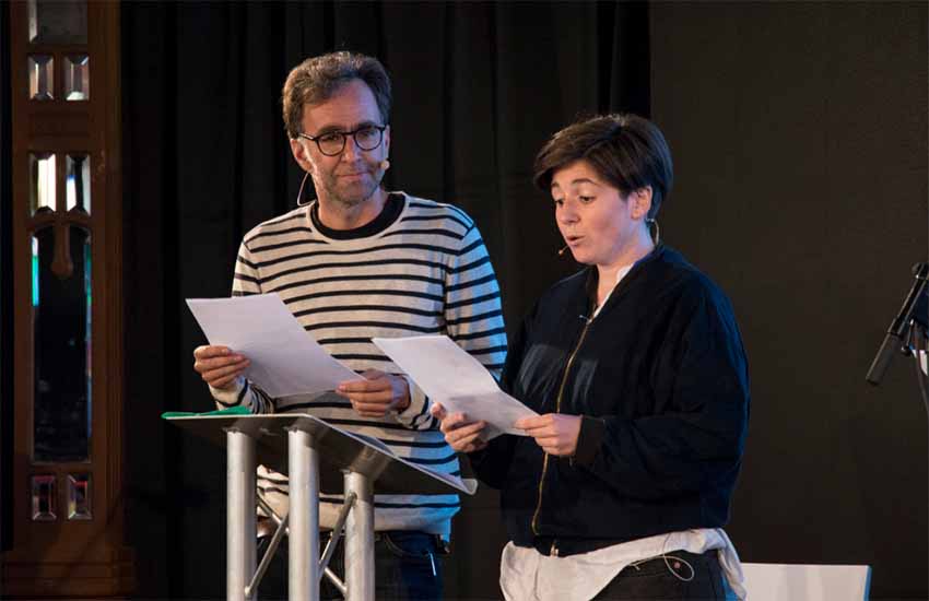 Basque writer Harkaitz Cano (left) performing in Edinburg