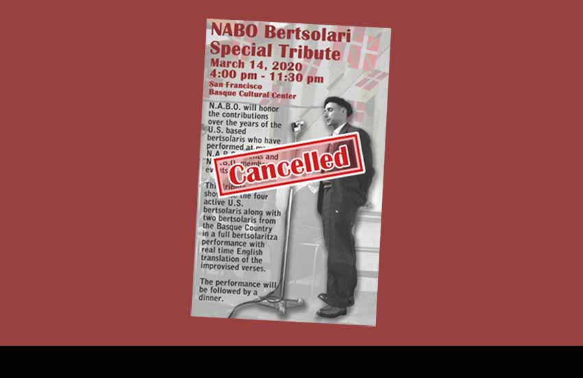 Cancellation of NABO’s US Bertsolari Tribute this Saturday in San Francisco