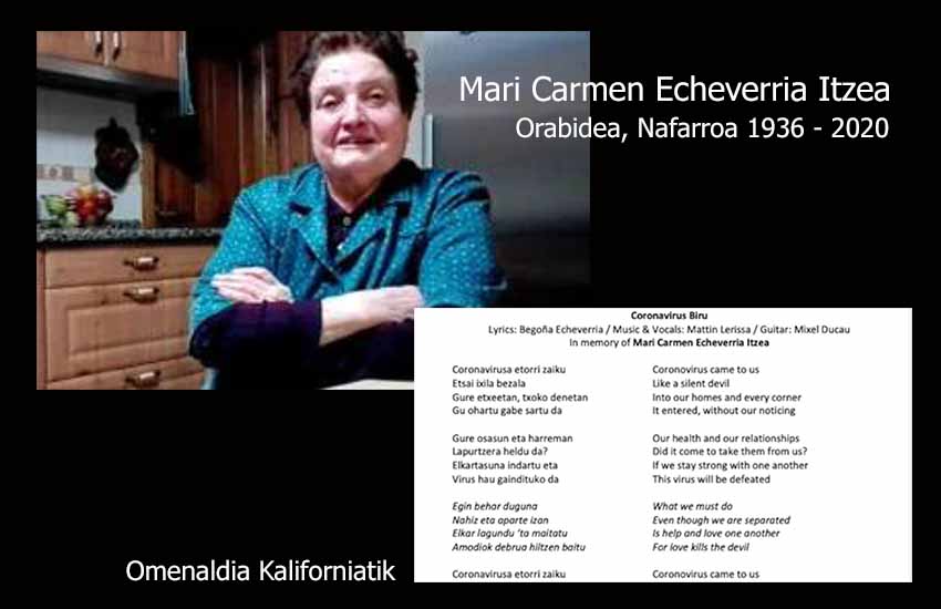 Tribute to Mari Carmen and others who have passed away in Euskal Herria and the Diaspora due to the Coronavirus (photo Unai and Olaia)