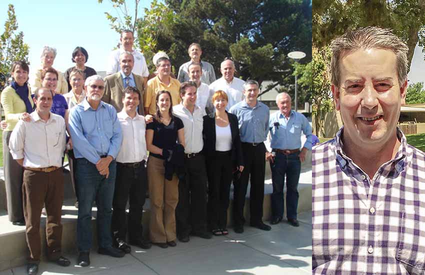 Steven Gamboa (right) and again on the left (5th on the bottom row) with other Basque academics at the 5th EH Mugaz Gaindi Seminar held at CSUB in 2008