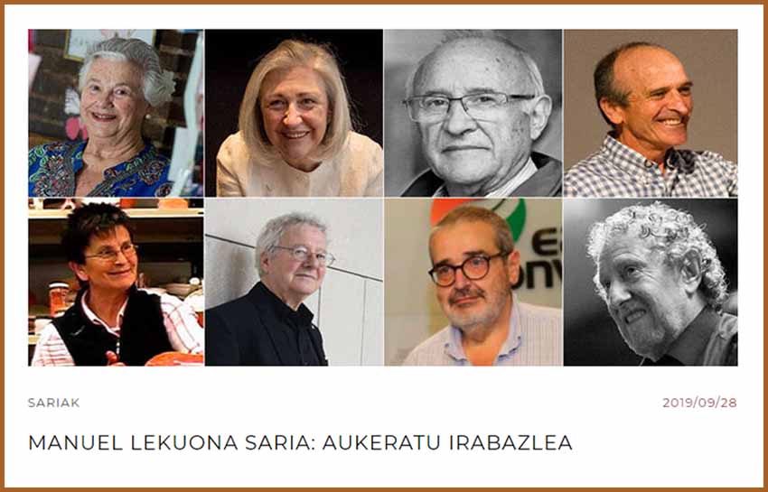 Los ocho candidatos y candidatas que optan al Premio 'Manuekl Lekuona' 2020, algunos de ellos vinculados a la Diáspora
