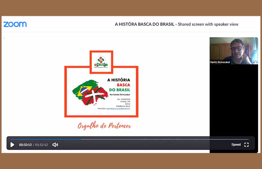 Irailaren 12an Estebe Ormazabalek Zoom bidez "A história basca do Brasil" izenpean eman zuen hitzaldia sareratu du Eusko Alkartasunak