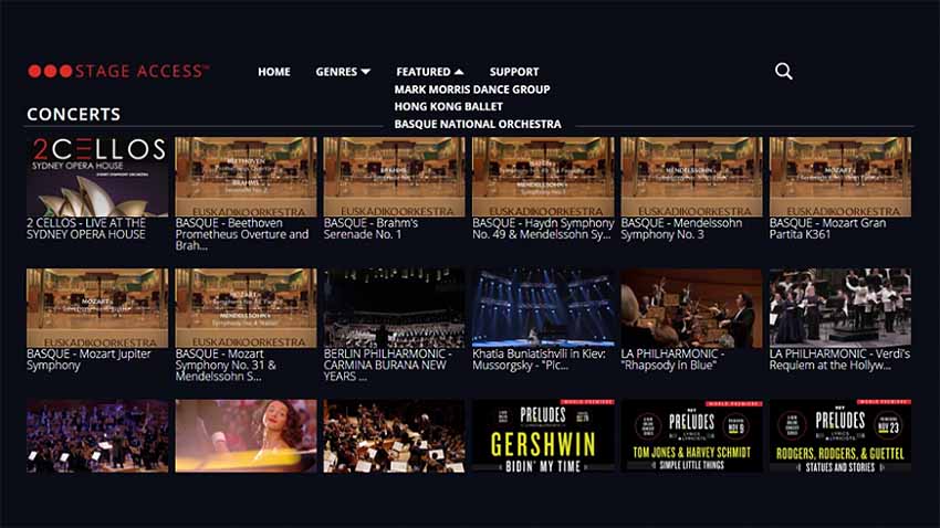 Euskadiko Orkestra 'Stage Access' plataforma iparramerikar espezialduak eskaintzen dituen aukeren artean eskuragai